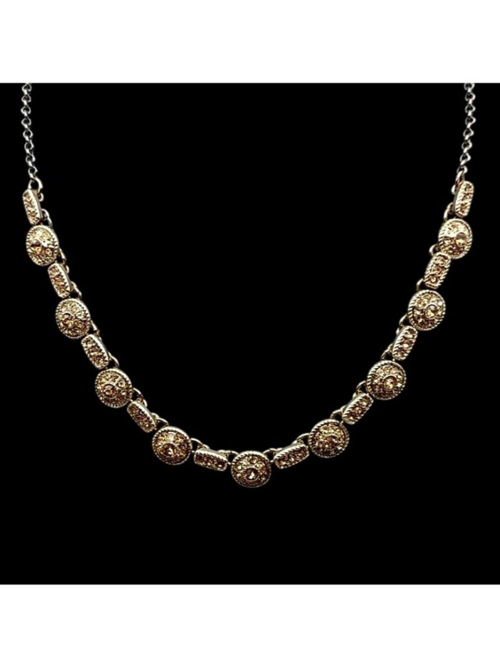 Vintage Monet Gold Tone Faux Topaz Crystal 16"-18" Adjustable Signed Necklace